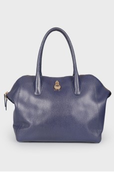 Large leather bag in indigo color