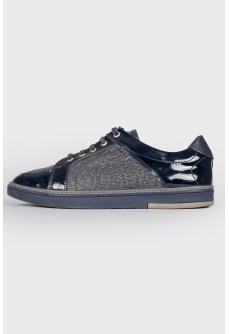 Dark blue leather sneakers for men