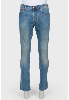 Men\'s blue jeans with orange stitch