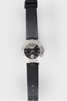 Black leather strap watch