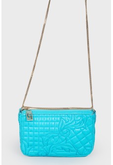Blue leather bag with gold chain