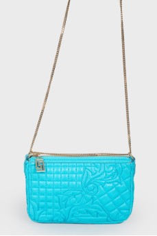 Blue leather bag with gold chain