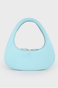 Blue leather bag with zipper on the handle