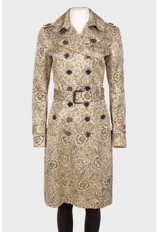 Golden coat with floral embroidery