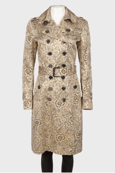 Golden coat with floral embroidery