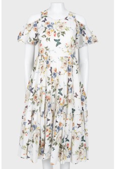 Floral print cutouts on sleeves dress