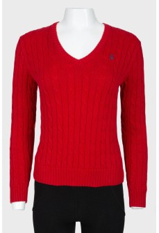 Red V-neck sweater