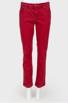 Red high-waisted jeans