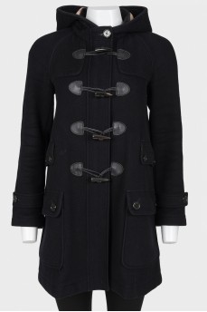 Black wool duffle coat with hood
