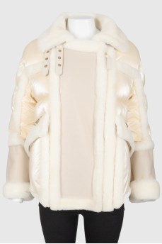 Beige sheepskin coat with lightning with lamb fur