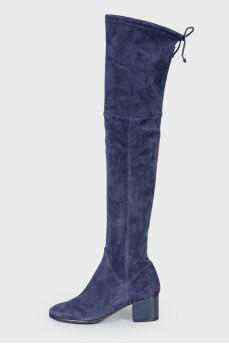Purple suede heeled boots with tag