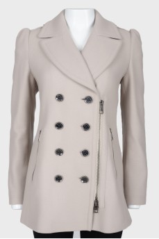 Double-breasted coat with buttons and zipper