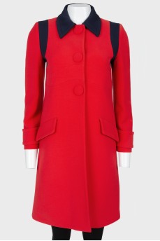 Red coat with blue inserts