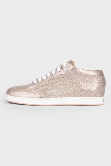 Leather shiny texture sneakers