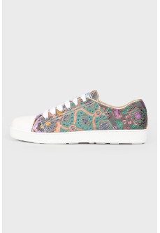 Leather multicolored textile inlay sneakers