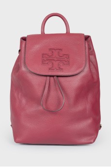 Burgundy leather magnetic closure backpack