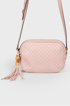 Pink leather zipper handbag