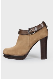 Suede ankle boots with belt buckle
