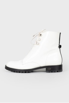 White patent leather rhinestones boots