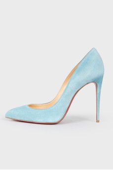 Blue suede stiletto heels