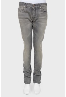 Jeans warm gray shade, with a tag