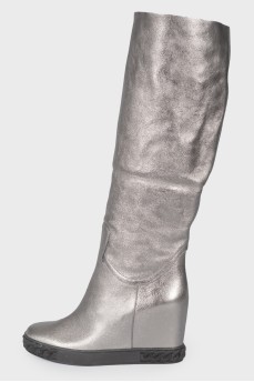 Silver leather boots