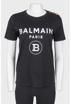 Black T -shirt with a white log of brand