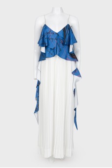 Viscous white dress with straps with blue frills