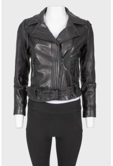 Black leather zipper jacket