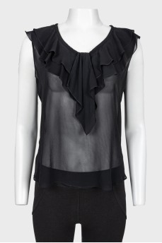 Semi-transparent blouse with ruffles in the front
