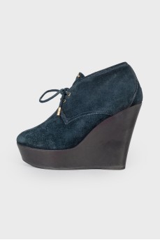 Suede high wedge ankle boots