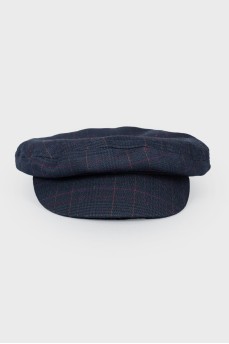Checkered print cap with tag