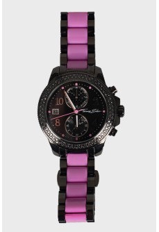 Black and pink rhinestone watch