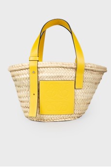 Woven bag with a bright logo