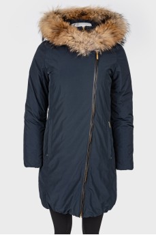 A down jacket with a fur hood