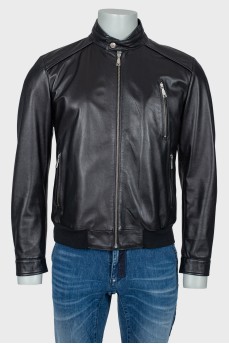 Men's leather jacket with skull on back