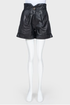 High-waisted leather shorts