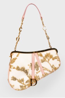 Bag Dior Gold/Pink Embroid Satin Limited Edition 0226 Mini Sadden Bag