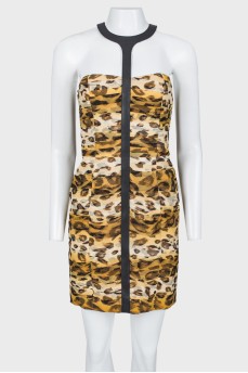 Leopard dress with leather insert