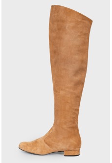 Low-heeled suede over the knee boots