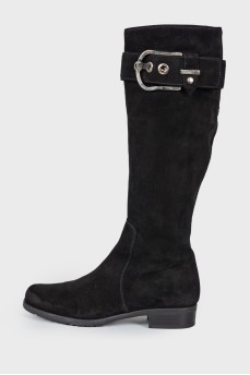 Suede boots with belt buckle