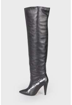 Printed leather over the knee boots