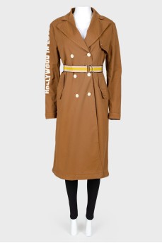 Printed trench coat with waistband