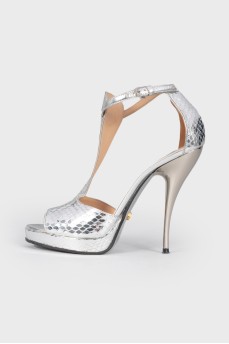 Silver stiletto sandals