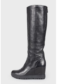 Leather wedge boots