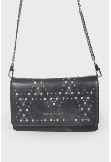 Leather bag with metal chain
