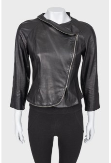 Black leather jacket with side zip