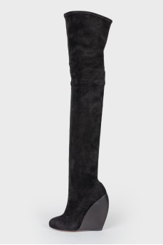 Suede wedge over the knee boots