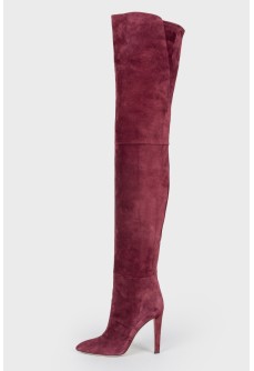Raspberry suede over the knee boots