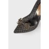 Mesh heels with leather weave